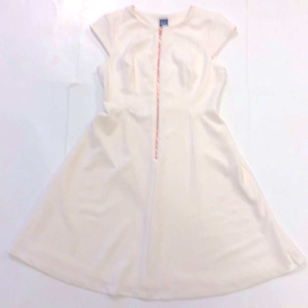 Saks Fifth Ave 6 Dress off-White Rose Gold Zipper Textured short sleeve Excellen